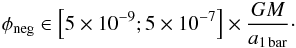 \begin{eqnarray} \phi_{\rm neg} \in \left[5 \times 10^{-9} ; 5 \times 10^{-7}\right] \times \dfrac{G M}{a_{\rm 1\,bar}}\cdot \end{eqnarray}