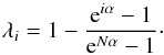 \appendix \setcounter{section}{3} \begin{equation} \lambda_{i} = 1 - \dfrac{{\rm e}^{i\alpha}-1}{{\rm e}^{N\alpha}-1}\cdot \label{lambda_exp} \end{equation}