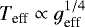 $T_{\textrm{eff}}\propto g_{\textrm{eff}}^{1/4}$