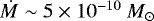 $\mdot\sim 5\times 10^{-10}~M_{\odot}$~yr$^{-1}$