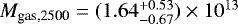 $M_{\textrm{gas,{2500}}} = (1.64_{-0.67}^{&#x002B;0.53})\times10^{13}$