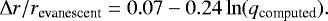 \begin{equation}\mathrm\Delta r / r_{\rm evanescent} =0.07-0.24\ln(q_{\rm computed}).\label{qrel}\end{equation}