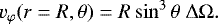 \begin{equation*} v_{\varphi}(r=R,\theta)= R \sin^3\theta\ {\mathrm{\Delta}}{\mathrm{\Omega}}.\end{equation*}