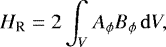 \begin{equation} H_{\rm R} = 2 \int_{V} A_{\phi} B_{\phi}\, \mathrm{d}V, \label{rel_hel} \end{equation}