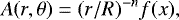 \begin{equation} A(r, \theta) = (r/R)^{-n} f(x), \label{wolfsondecay} \end{equation}
