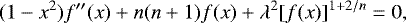 \begin{equation} (1 -x^{2}) f^{\prime \prime}(x) + n (n+1) f(x) + \lambda^{2} [f(x)]^{1 + 2/n} = 0, \label{wolfson_bvp} \end{equation}