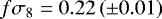 $f\sigma_8=0.22\left(\pm0.01\right)$