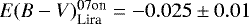 $E(B-V)_{\textrm{Lira}}^{\textrm{07on}} = -0.025\pm0.01$