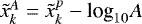 $\tilde x_k^A = \tilde x_k^p-\textrm{log}_{10} A$