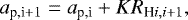 Mathematical equation: $a_{\textrm{p,i}+1}=a_{\textrm{p,i}}+KR_{\textrm{H} i,i+1} ,$