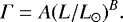Mathematical equation: $ \Gamma = A (L/L_{\odot})^B.$