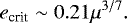 Mathematical equation: $ e_{\textrm{crit}}\sim0.21 \mu^{3/7}. $