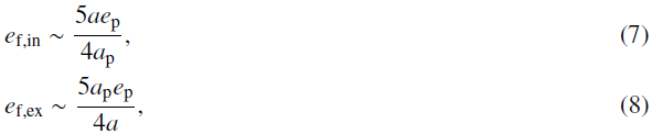 Mathematical equation: \begin{align*}&e_{\textrm{f, in}}\sim\frac{5ae_{\textrm{p}}}{4a_{\textrm{p}}} ,\\&e_{\textrm{f,ex}}\sim\frac{5a_{\textrm{p}}e_{\textrm{p}}}{4a}, \end{align*}