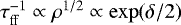 $\tau_{\mathrm{ff}}^{-1} \propto \rho^{1/2} \propto \exp(\delta/2)$