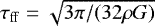 $\tau_{\mathrm{ff}} = \sqrt{3 \pi / (32 \rho G)}$