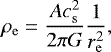 \begin{align*} \rho_{\mathrm{e}} &= {Ac_{\mathrm{s}}^2 \over 2\pi G} {1 \over r_{\mathrm{e}}^2},\end{align*}
