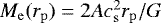 $M_{\mathrm{e}}(r_{\mathrm{p}}) = 2Ac_{{\mathrm{s}}}^2r_{\mathrm{p}}/G$
