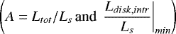 $\left(A=L_{tot}/L_s\,{\textrm{and}}\,\displaystyle\left . \frac{L_{disk,intr}}{L_s}\right|_{min}\right)$