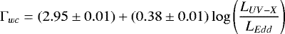 $ {{\UpGamma}}_{wc}=(2.95\pm0.01)&#x002B;(0.38\pm0.01)\log\left (\frac{L_{UV-X}}{L_{Edd}}\right) $