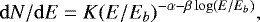 \begin{equation}\label{eq1} \mathrm{d}N/\mathrm{d}E = K(E/E_b)^{-\alpha-\beta \log(E/E_b)}, \end{equation}