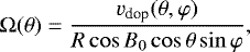 $ {\UpOmega}(\theta)=\frac{v_{\textrm{dop}}(\theta,\varphi)}{R \cos B_0 \cos\theta \sin\varphi}, $