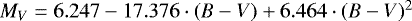 $M_V = 6.247 - 17.376 \cdot (B-V) + 6.464 \cdot (B-V)^2$