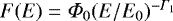 Mathematical equation: $F(E) = \Phi_0 (E/E_0 )^{-\Gamma_1}$