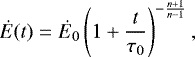 Mathematical equation: $\edot(t) = \edot_0\left(1+\frac{t}{\tau_0}\right)^{-\frac{n+1}{n-1}} ,$