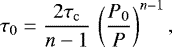 Mathematical equation: $\tau_0 = \frac{2 \age}{n-1} \, \left( \frac{P_0}{P} \right)^{n-1}, $