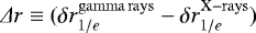 Mathematical equation: $\Delta r \equiv (\delta r_{1/e}^{\mathrm{gamma\, rays}} - \delta r_{1/e}^{\mathrm{X-rays}})$