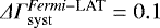 Mathematical equation: $\Delta\Gamma_{\mathrm{syst}}^{{\mathit{Fermi}-\textrm{LAT}}}=0.1$