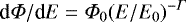 Mathematical equation: $\textrm{d}\Phi/\textrm{d}E = \Phi_0 {(E/E_0) }^{-\Gamma}$