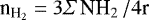 Mathematical equation: ${ \textrm{n}_{\textrm{H}_2}= 3\Sigma \,\textrm{NH}_2\,/4\textrm{r}}$