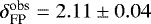 Mathematical equation: $\delta^{\textrm{obs}}_{\textrm{FP}} = 2.11 \pm 0.04$