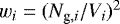 Mathematical equation: $w_i= (N_{\textrm{g},i}/V_i)^2$