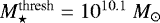 Mathematical equation: $M_{\star}^{\textrm{thresh}}=10^{10.1}\ M_{\odot}$