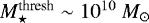 Mathematical equation: $M_{\star}^{\textrm{thresh}}\sim10^{10}\ M_{\odot}$
