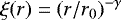 Mathematical equation: $\xi(r) = \left (r/r_0\right)^{-\gamma}$