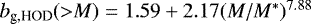 Mathematical equation: $b_{\textrm{g,HOD}}({>}M) = 1.59+2.17(M/M^*)^{7.88}$