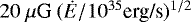 Mathematical equation: $20\ \mu \textrm{G}\ (\dot{E}/10^{35} \text{erg/s})^{1/2}$