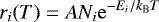 Mathematical equation: \begin{equation*}r_i(T)= AN_{i}\mathrm{e}^{-E_{i}/k_{\mathrm{B}}T} \end{equation*}