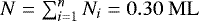 Mathematical equation: $ N=\sum_{i=1}^{n}N_{i}=0.30~\mathrm{ML}$
