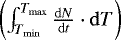 Mathematical equation: $\left(\int_{T_{\min}}^{T_{\max}}\frac{\mathrm{d}N}{\mathrm{d}t}\cdot\mathrm{d}T\right)$