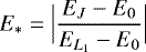 Mathematical equation: $E_* = \Big| \dfrac{E_J - E_0 }{E_{L_{1}} - E_0} \Big |$
