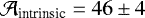 Mathematical equation: $\mathcal{A}_{\textrm{intrinsic}} = 46 \pm 4$