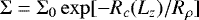 Mathematical equation: \begin{equation*} \mathrm{\Sigma}= \mathrm{\Sigma}_0 \exp [ -R_c(L_z)/R_{\rho}] \vspace*{-5pt} \end{equation*}