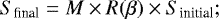 Mathematical equation: \begin{equation*} S_{\textrm{final}}=M\times R(\beta)\times S_{\textrm{initial}} ;\end{equation*}