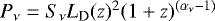 Mathematical equation: $P_{\nu}=S_{\nu} L_{\textrm{D}}(z)^{2} (1+z)^{(\alpha_{\nu}-1)}$