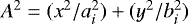 Mathematical equation: $A^2 = (x^2 / a_i^2) + (y^2 / b_i^2)$