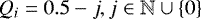 Mathematical equation: $Q_i = 0.5-j, j \in \mathbb{N} \cup \{0\}$